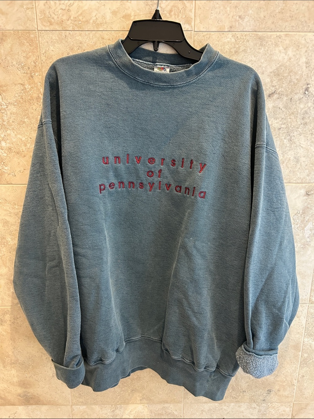 Fruit of the Loom Blue Crewneck Sweatshirt with Red Embroidery
